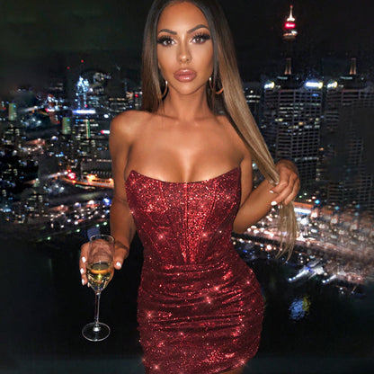 Mia | Dazzling Strapless Glitter Mini Dress
