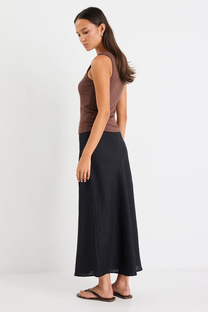 Mia | Elegant Black Linen Midi Skirt