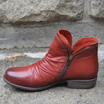 Mia | Elegant Chic Side-Zip Leather Ankle Boots