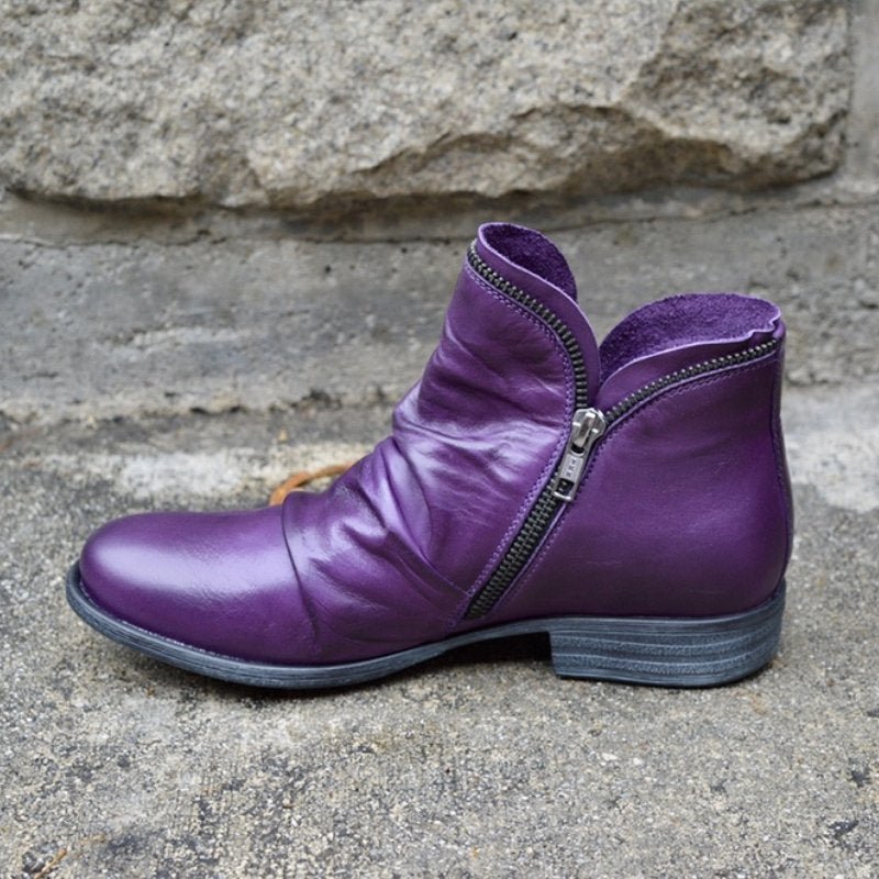 Mia | Elegant Chic Side-Zip Leather Ankle Boots
