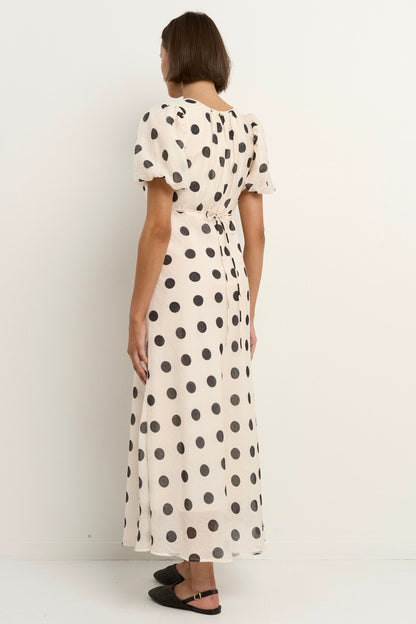 Mia | Elegant Cream Polka Dot Maxi Dress
