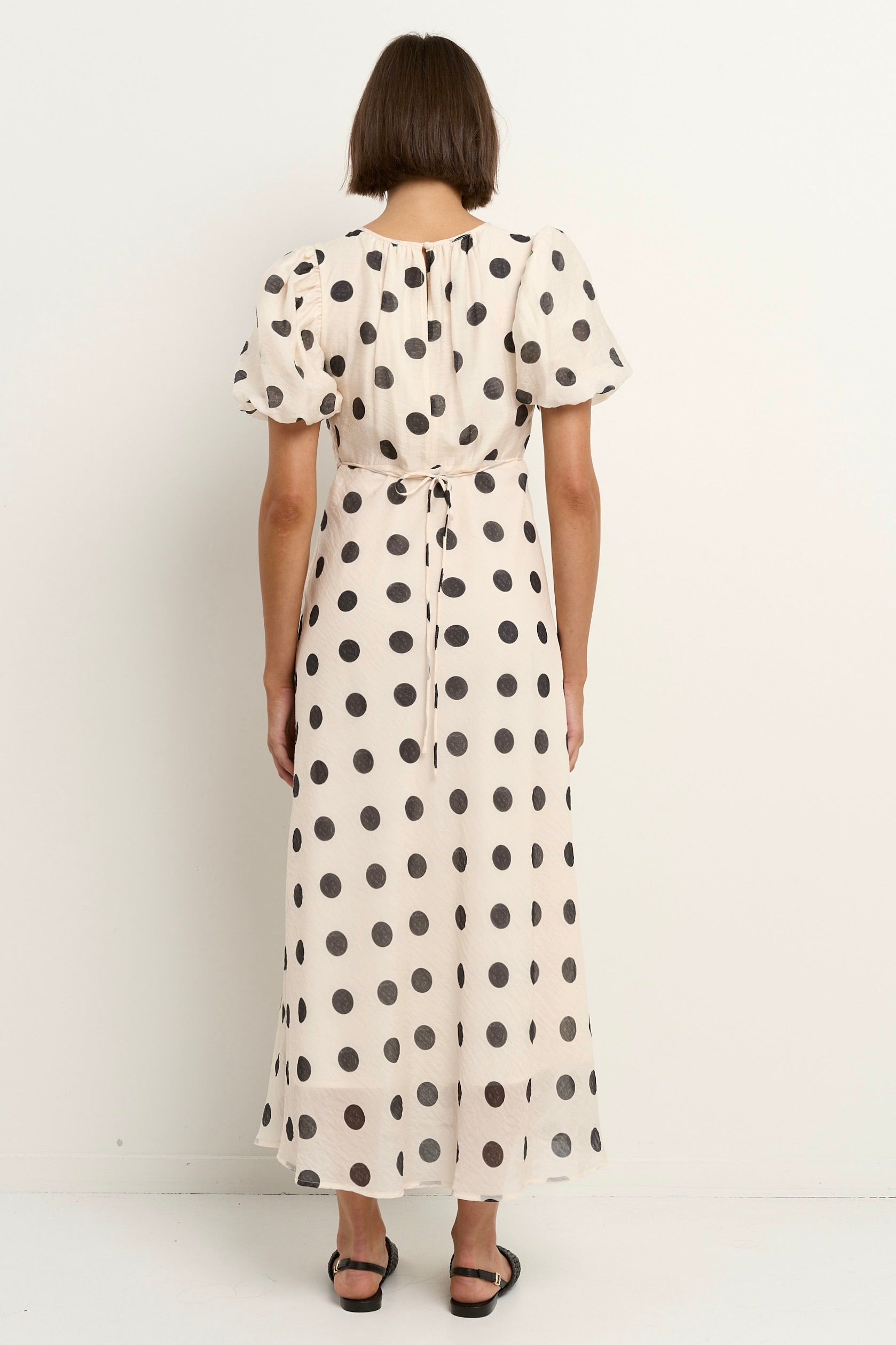 Mia | Elegant Cream Polka Dot Maxi Dress