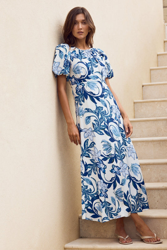 Mia | Elegant Floral Puff Sleeve Maxi Dress