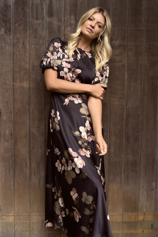 Mia | Elegant Floral Satin Maxi Dress