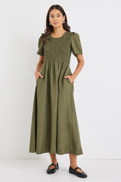 Mia | Elegant Khaki Midi Dress