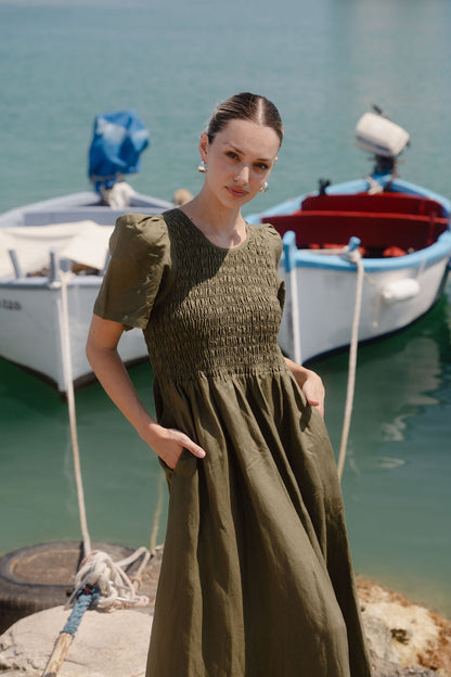 Mia | Elegant Khaki Midi Dress