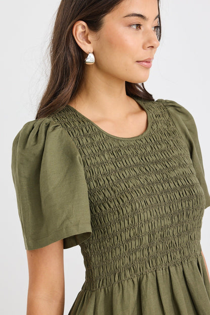 Mia | Elegant Khaki Midi Dress