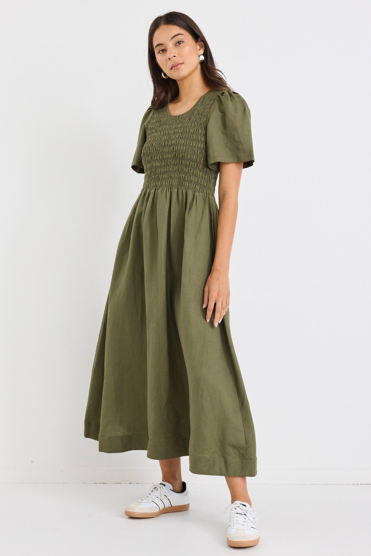 Mia | Elegant Khaki Midi Dress