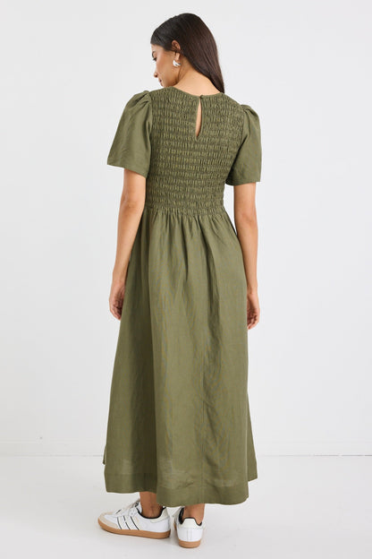 Mia | Elegant Khaki Midi Dress