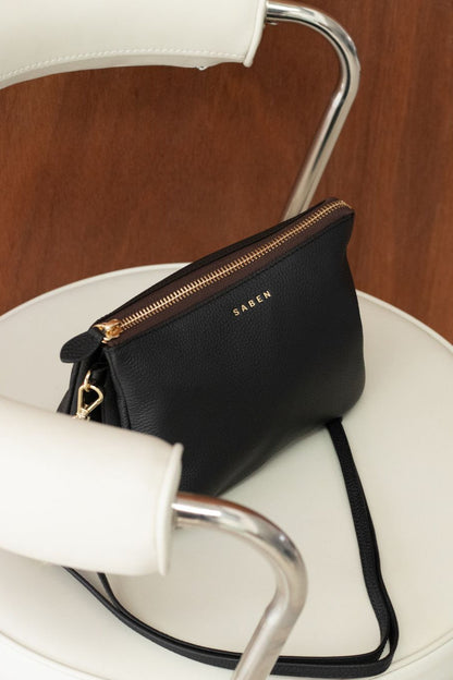 Mia | Elegant Multi Pocket Black Leather Crossbody Clutch