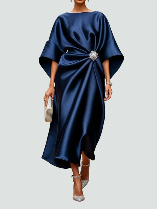 Mia | Elegant Satin Midi Dress for Wedding Guests and Formal Events