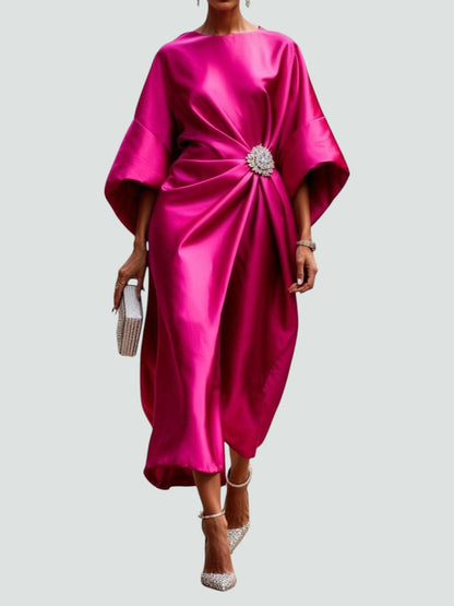 Mia | Elegant Satin Midi Dress for Wedding Guests and Formal Events