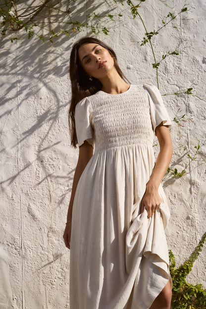 Mia | Elegant Shirred Bodice Midi Dress
