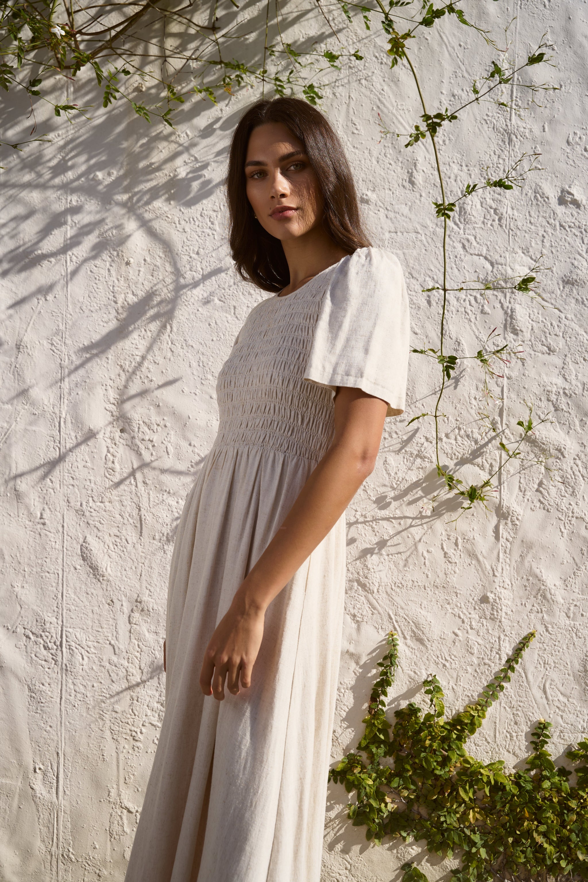 Mia | Elegant Shirred Bodice Midi Dress