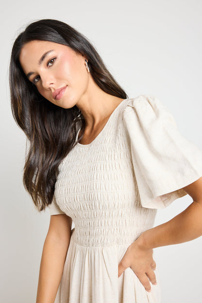 Mia | Elegant Shirred Bodice Midi Dress