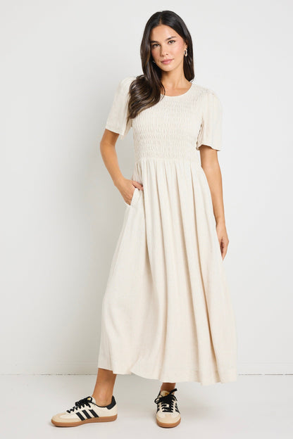 Mia | Elegant Shirred Bodice Midi Dress