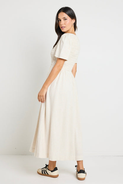 Mia | Elegant Shirred Bodice Midi Dress