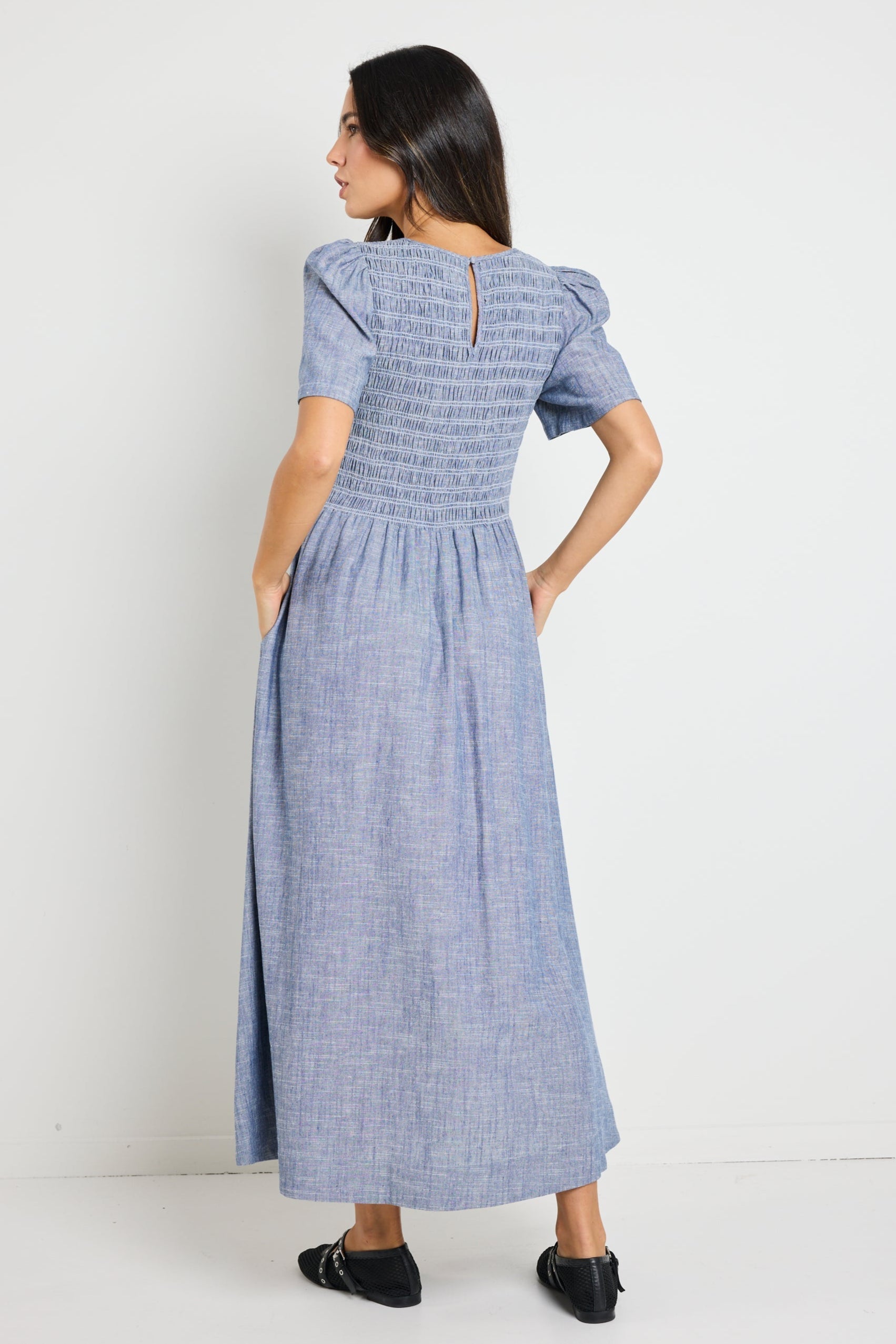 Mia | Elegant Shirred Bodice Midi Dress