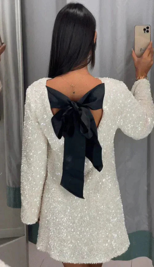 Mia | Elegant Sparkling Long Sleeve Mini Dress for Weddings