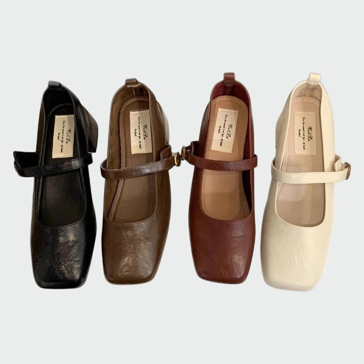 Mia | Elegant Square Tip High Heeled Mary Jane Shoes