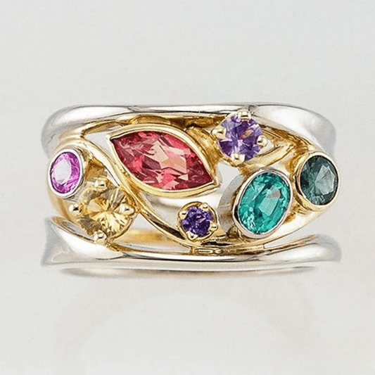 Mia | Elegant Vintage Engagement Ring with Gold and Silver Zirconia