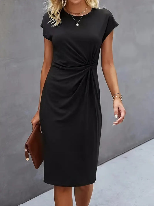 Mia | Flattering Summer Twist Front Midi Dress for Wedding Guests