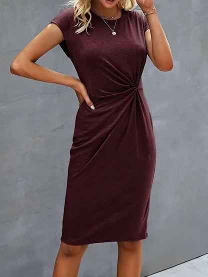 Mia | Flattering Summer Twist Front Midi Dress for Wedding Guests