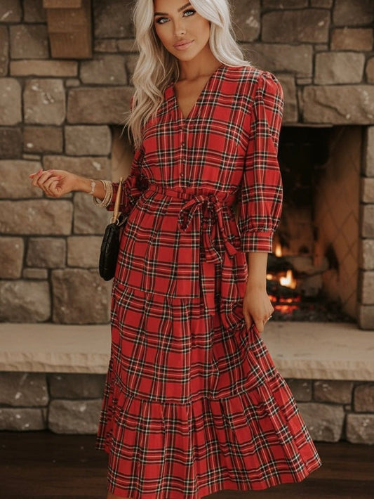 Mia | Flowy Boho Red Plaid Summer Dress
