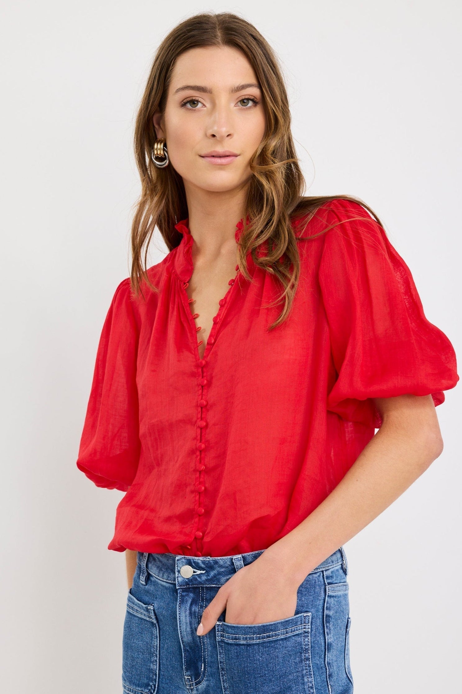 Mia | Modern High Neck Buttoned Top