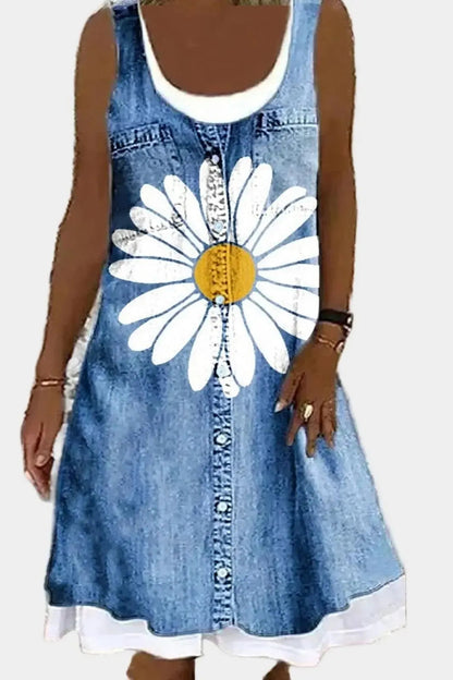 Mia | Playful Sleeveless Denim A-Line Dress