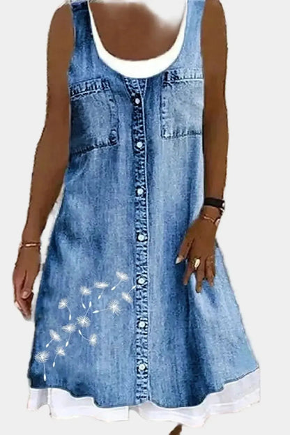 Mia | Playful Sleeveless Denim A-Line Dress