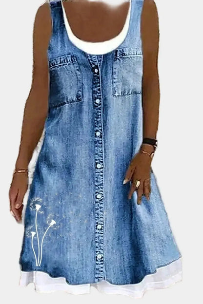 Mia | Playful Sleeveless Denim A-Line Dress