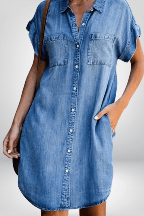 Mia | Relaxed Short Sleeve Denim Shirt Dress