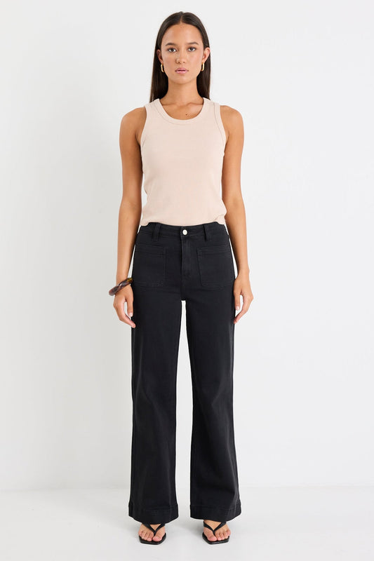 Mia | Stylish Black High Rise Wide Leg Jeans