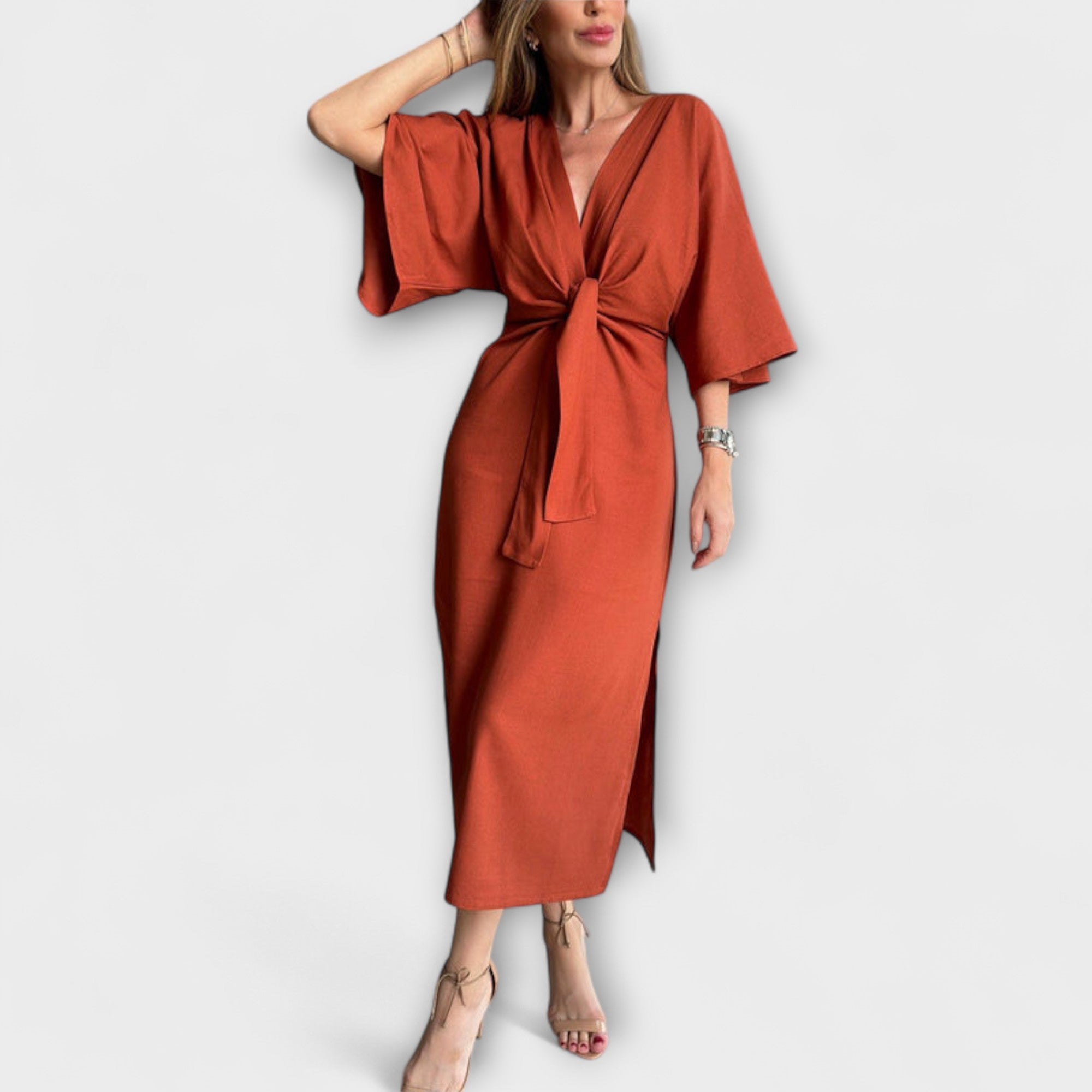 Mia | Stylish Casual V-neck Dress with Tie