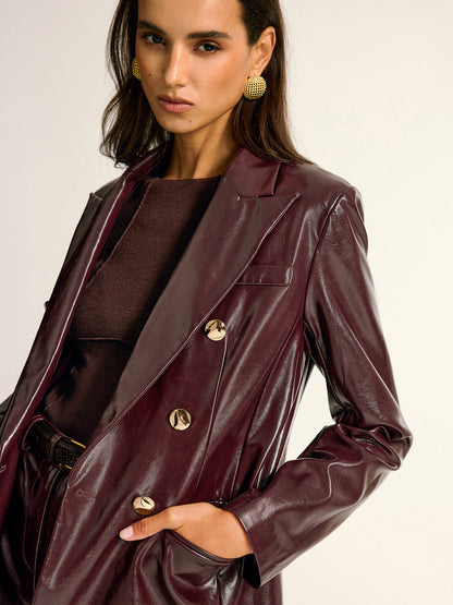 Mia | Stylish Faux Leather Blazer with Metal Buttons