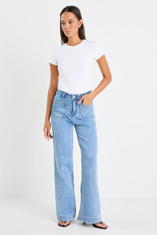 Mia | Stylish High Rise Wide Leg Pocket Jeans