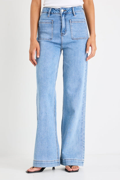 Mia | Stylish High Rise Wide Leg Pocket Jeans