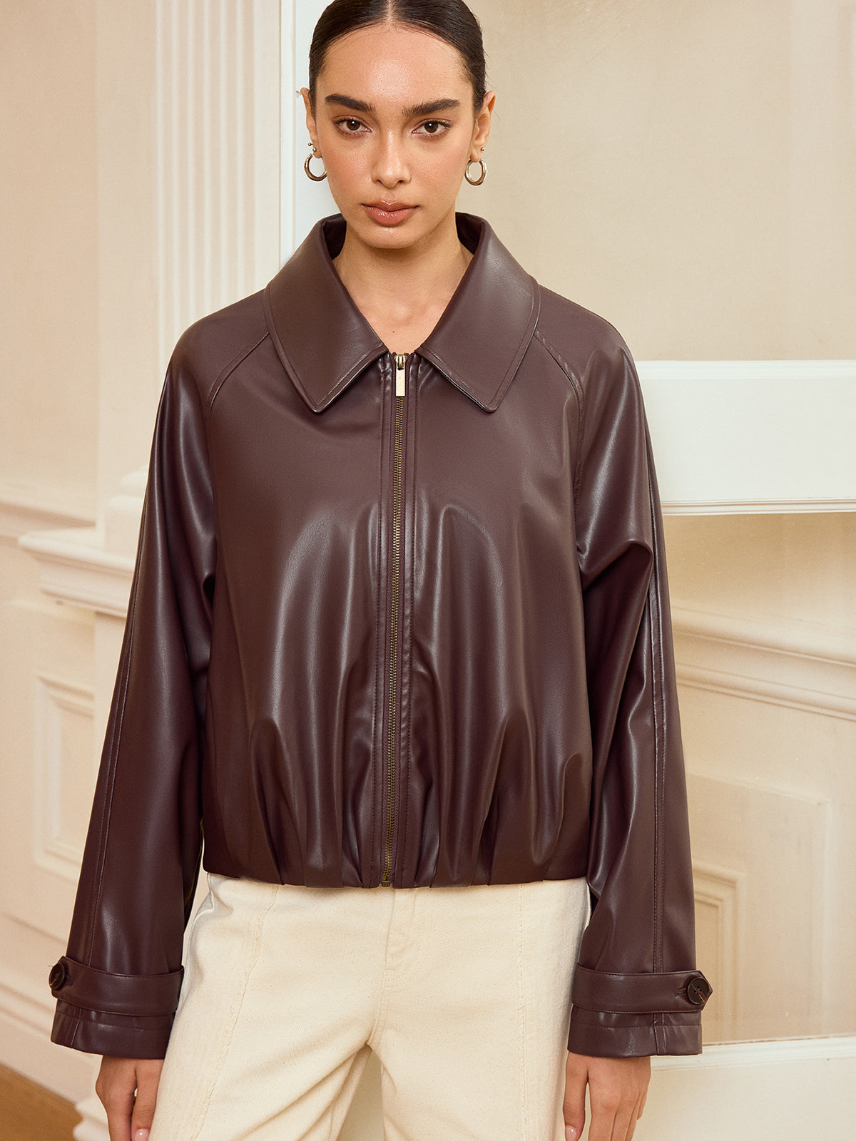 Mia | Stylish Long Sleeve Faux Leather Jacket