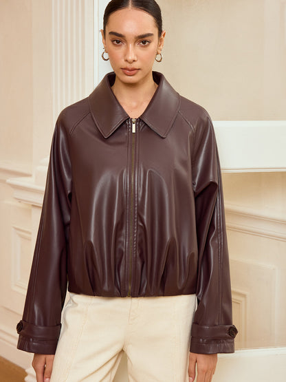 Mia | Stylish Long Sleeve Faux Leather Jacket