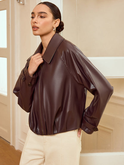 Mia | Stylish Long Sleeve Faux Leather Jacket