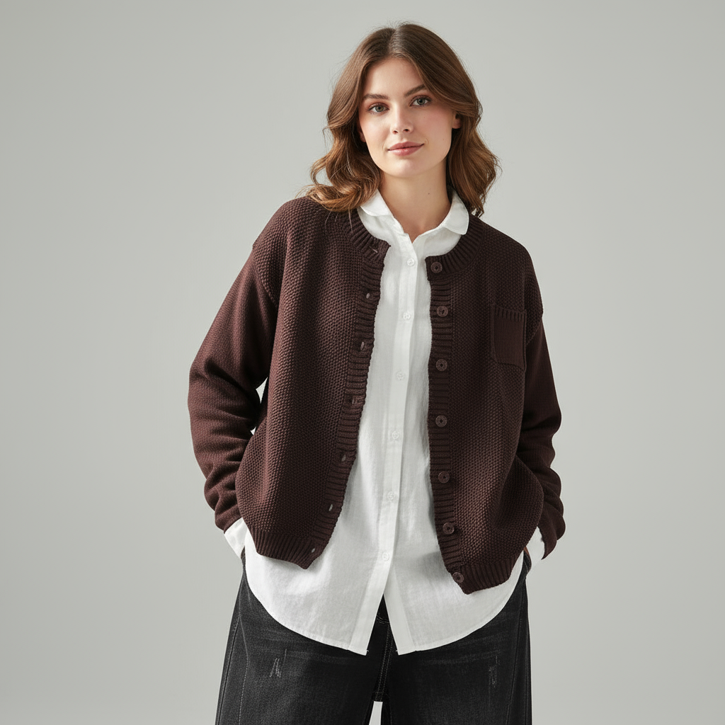 Lila | Knitted Cardigan with Round Neck and Button Front