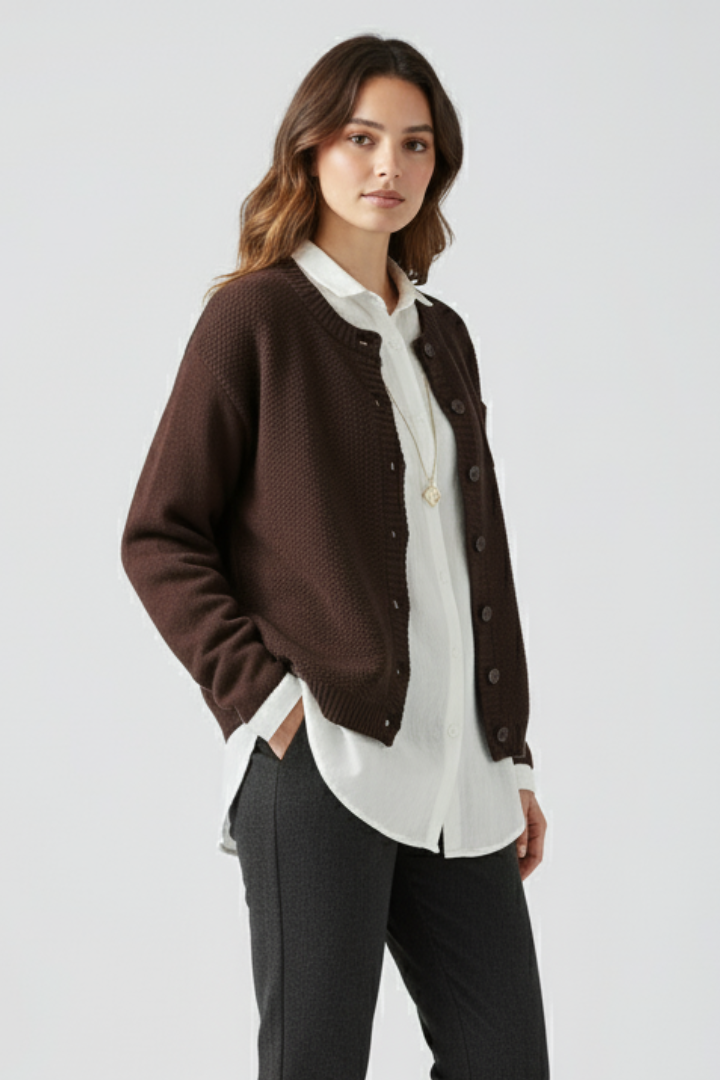 Lila | Knitted Cardigan with Round Neck and Button Front