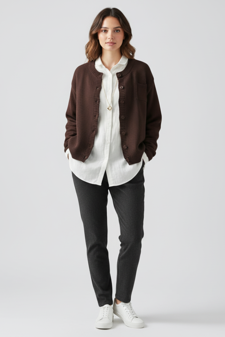 Lila | Knitted Cardigan with Round Neck and Button Front