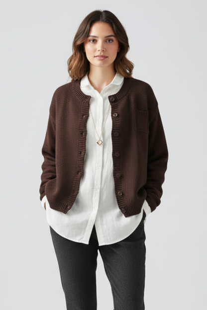 Lila | Knitted Cardigan with Round Neck and Button Front
