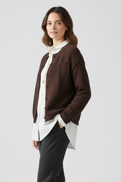 Lila | Knitted Cardigan with Round Neck and Button Front