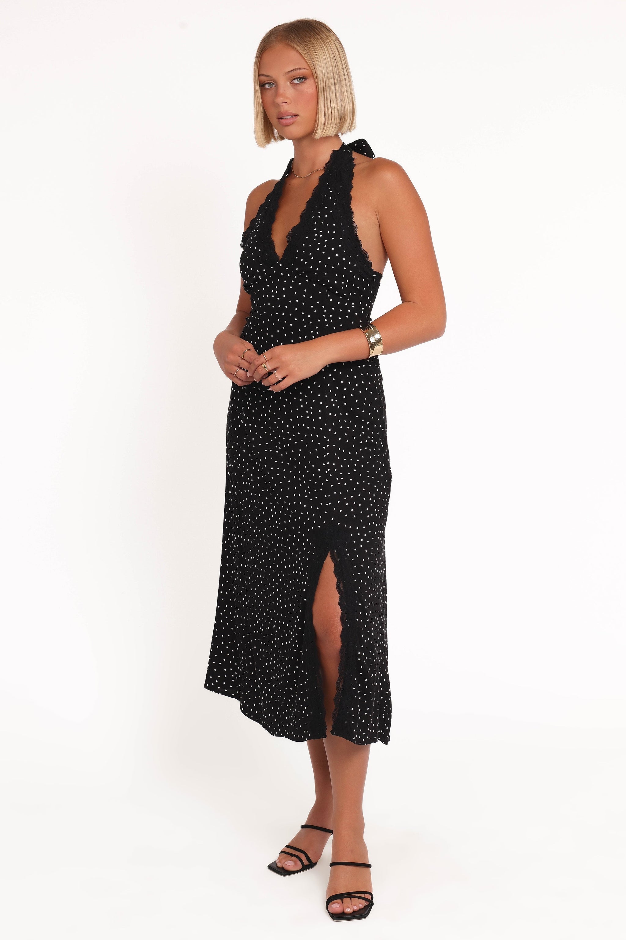 Olivia | Chic Black Polka Dot Maxi Dress for Wedding Guests