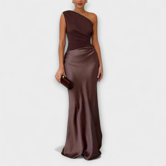 Olivia | Elegant Pleated One-Shoulder Maxi Dress for Women