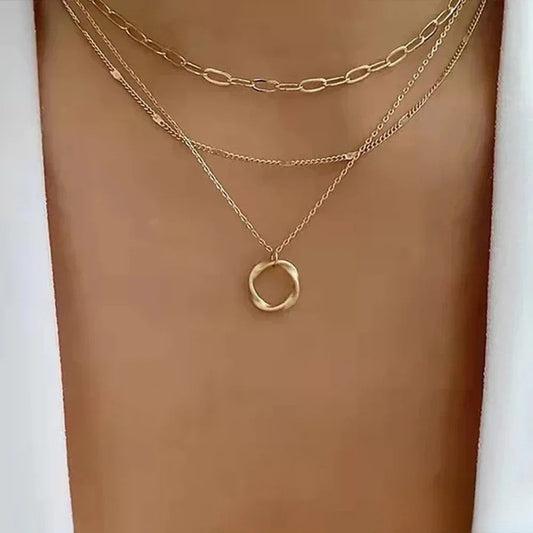 Gold Necklace with Layered Design