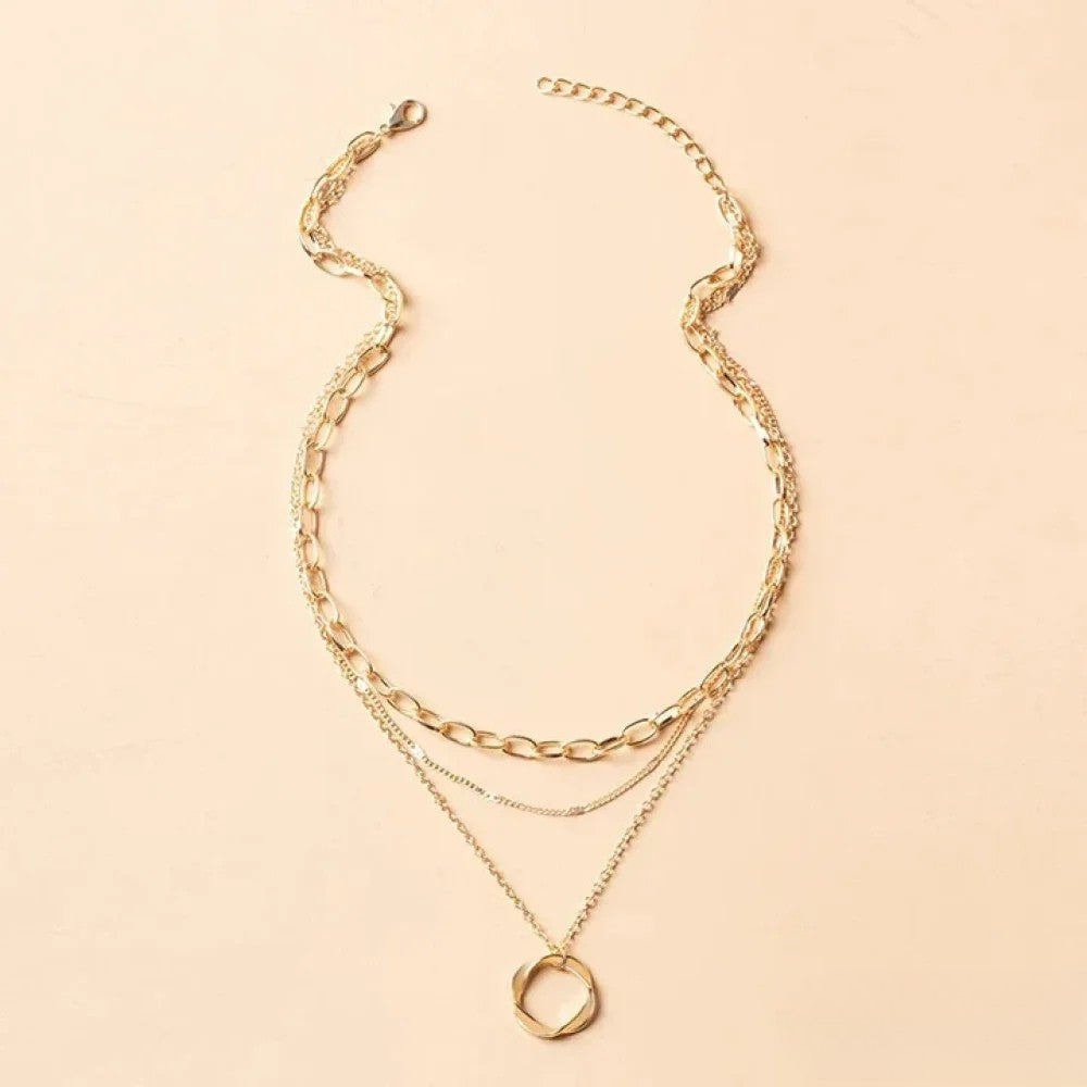 Gold Necklace with Layered Design